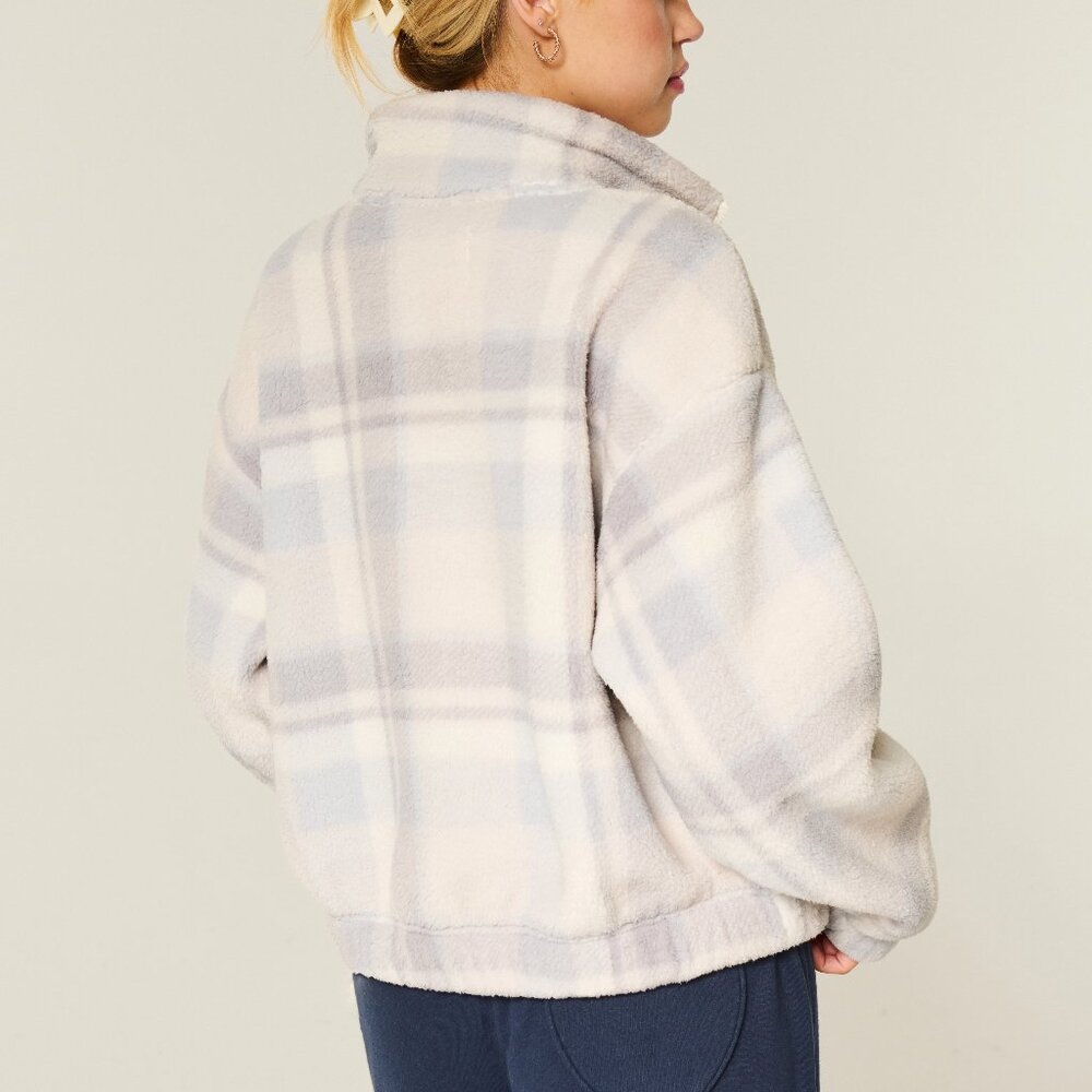 Hollister Co. Gilly Hicks Sherpa Zip-Up Sweatshirt XXL Light Blue Plaid - Picture 3 of 3